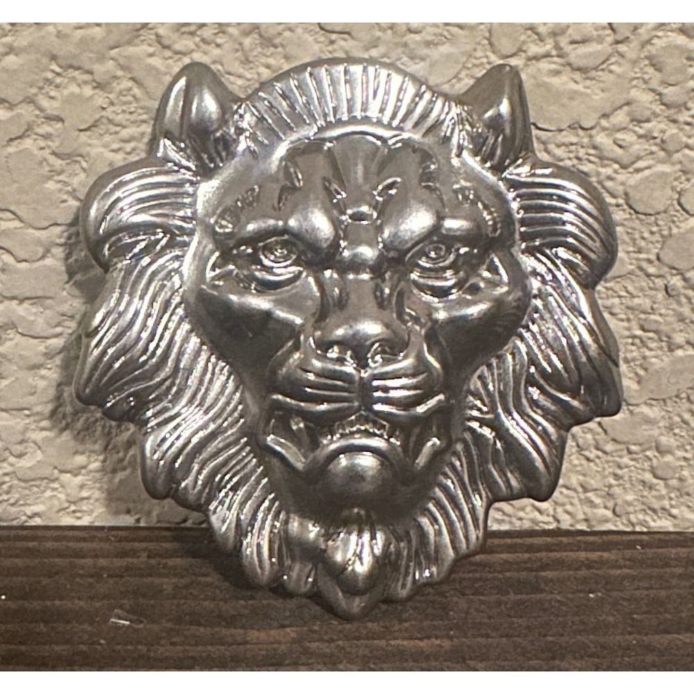Lion Head Belt Buckle Silver Tone Metal 3D Sculpted Animal Design Mens Fierce